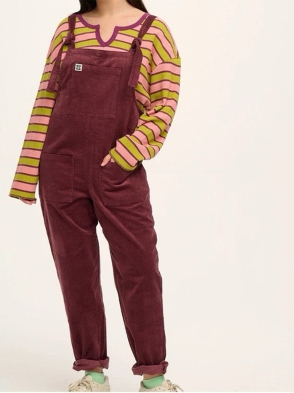 Lucy & Yak Original Cotton Corduroy Dungarees in Dark Plum UK 6